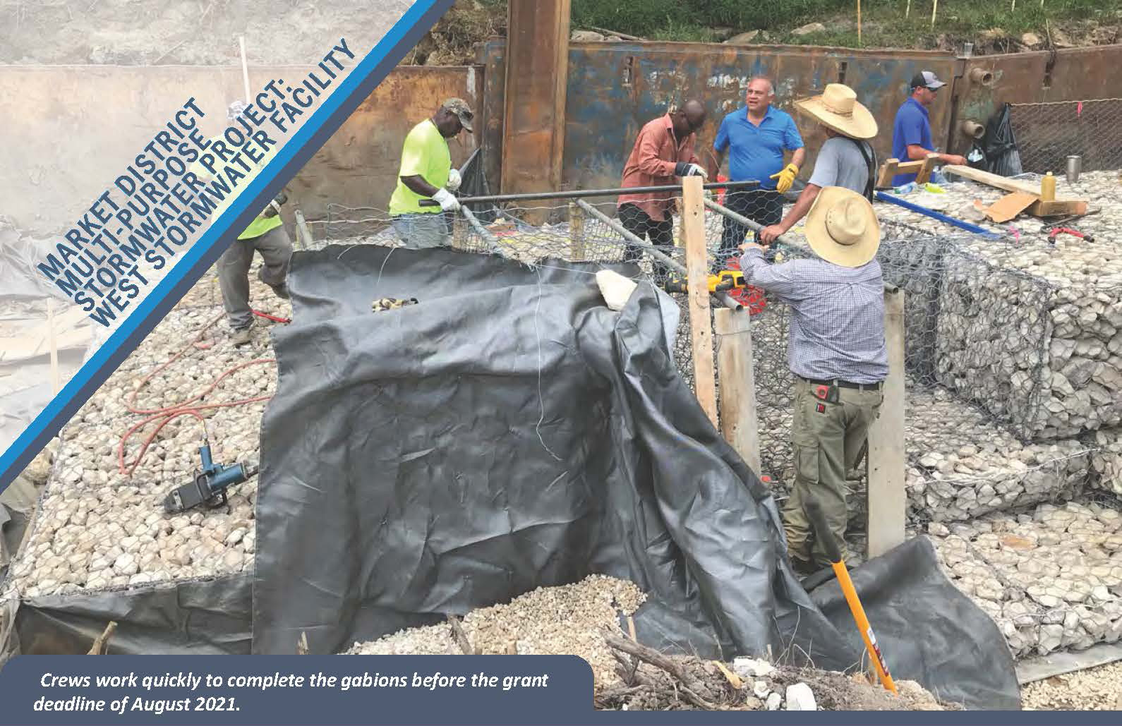 Crews work quickly to complete the gabions before the grant deadline